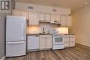 Kitchen featuring visible vents, under cabinet range hood, a sink, dark wood finished floors, and white appliances - 329 King Street E Unit# 3, Hamilton, ON  - Indoor Photo Showing Kitchen 