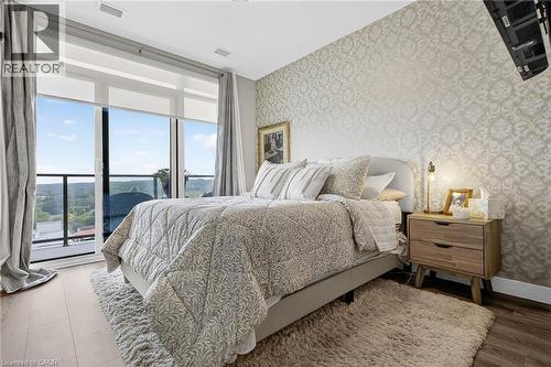 Primary to Balcony - 15 Glebe Street Unit# 1313, Cambridge, ON - Indoor Photo Showing Bedroom
