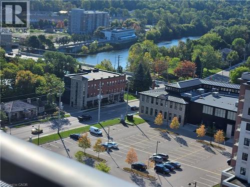 Bird's eye view of Grand River from Balcony - 15 Glebe Street Unit# 1313, Cambridge, ON - Outdoor With View