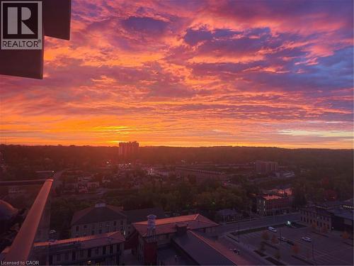 View of city at sunrise - 15 Glebe Street Unit# 1313, Cambridge, ON - Outdoor With View