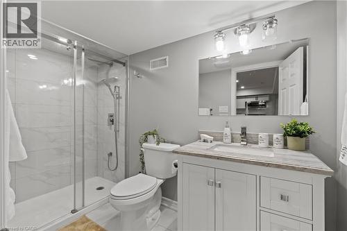 Bathroom with vanity and a marble finish shower - 62 Esther Crescent Unit# Lower, Thorold, ON - Indoor Photo Showing Bathroom