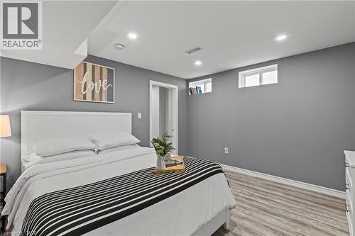 Bedroom with light wood finished floors and recessed lighting - 62 Esther Crescent Unit# Lower, Thorold, ON - Indoor Photo Showing Bedroom