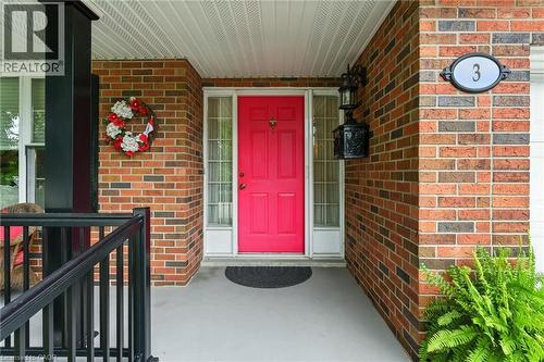 Property entrance with a porch and brick siding - 3 Atkins Drive, Hamilton, ON - Outdoor With Exterior
