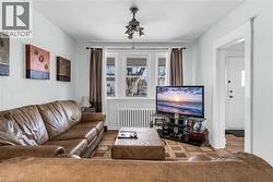 Living room with radiator heating unit and ceiling fan - 