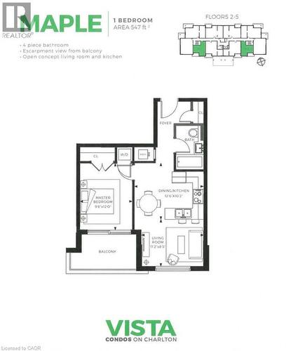 MAPLE: 1 BEDROOM AREA 547 SQ.FT. - 479 Charlton Avenue E Unit# 502, Hamilton, ON - Other