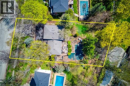 Aerial view of property's location with property parcel outlined - 170 Cavendish Court, Oakville, ON - Outdoor With View