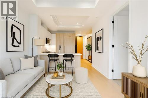 Virtually Staged - 123 Maurice Drive Unit# 307, Oakville, ON - Indoor Photo Showing Living Room