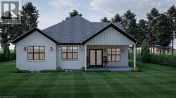 Back of property featuring a yard, brick siding, board and batten siding, and covered porch - 