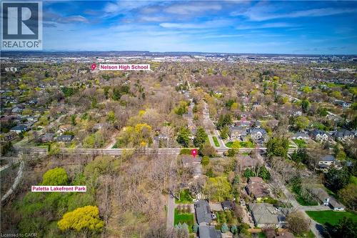 Aerial view of property's location with nearby suburban area - 4306 Lakeshore Road, Burlington, ON - Outdoor With View