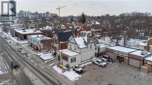 Snowy aerial view with a residential view and a view of city - 612 King Street E, Kitchener, ON 