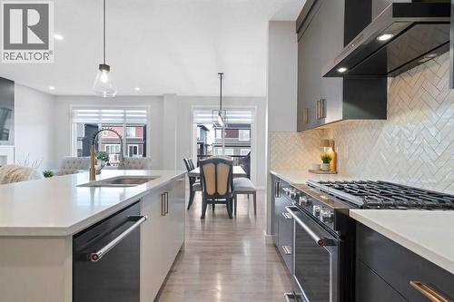 96 Emberside Glen, Cochrane, AB - Indoor Photo Showing Kitchen With Stainless Steel Kitchen With Double Sink With Upgraded Kitchen