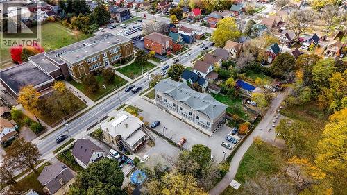 Aerial perspective of suburban area - 134 Courtland Avenue E, Kitchener, ON 