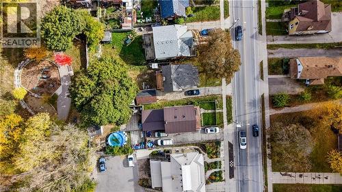 Aerial perspective of suburban area featuring a pool - 134 Courtland Avenue E, Kitchener, ON 