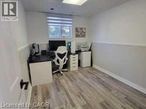 Home office with light wood-type flooring and a paneled ceiling - 147 Muriel Crescent, London, ON - Indoor Photo Showing Office