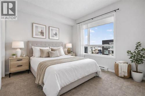 Virtual staging - 1410, 33 Carringham Gate Nw, Calgary, AB - Indoor Photo Showing Bedroom