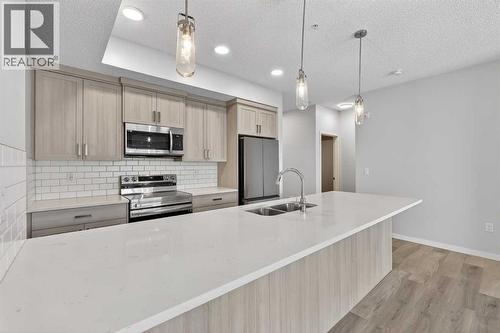 1410, 33 Carringham Gate Nw, Calgary, AB - Indoor Photo Showing Kitchen With Stainless Steel Kitchen With Double Sink With Upgraded Kitchen