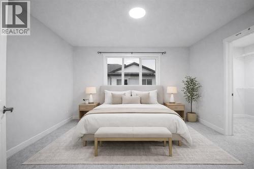 Virtually Staged bedroom - 113 Corner Meadows Square Ne, Calgary, AB - Indoor Photo Showing Bedroom