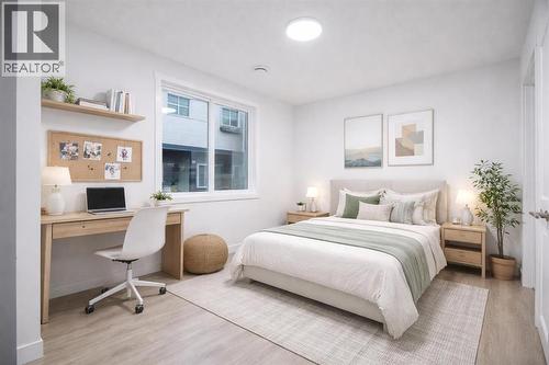 Virtually Staged bedroom - 113 Corner Meadows Square Ne, Calgary, AB - Indoor Photo Showing Bedroom