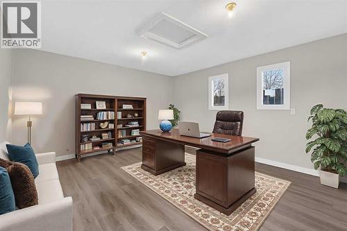 Backyard Room as Office, Virtually Staged - 127 Lynnview Way Se, Calgary, AB - Indoor Photo Showing Office