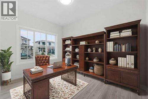 Virtually Staged - 142 Sunstone Way, Balzac, AB - Indoor Photo Showing Office