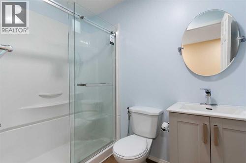Lower-level 3-piece bathroom, walk-in shower - 129 Evansbrooke Way Nw, Calgary, AB - Indoor Photo Showing Bathroom