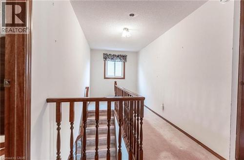 Stairway featuring a textured ceiling and carpet floors - 5 Charing Drive, Hamilton, ON - Indoor Photo Showing Other Room