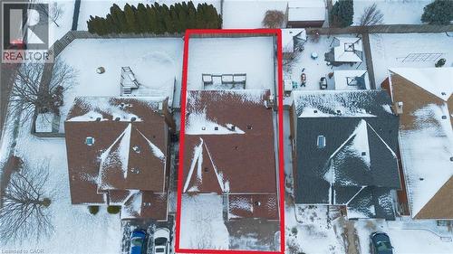 Snowy aerial view featuring property boundaries highlighted - 5 Charing Drive, Hamilton, ON - 
