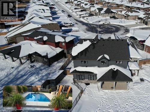 Aerial View with summer photo of the pool - 46 Stonebridge Place, Simcoe, ON - Outdoor