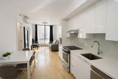 Salon - 502-1181 Rue Bishop, Montréal (Ville-Marie), QC - Indoor Photo Showing Kitchen With Upgraded Kitchen