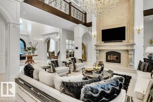 211 Windermere Dr Nw, Edmonton, AB - Indoor Photo Showing Living Room With Fireplace