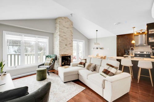 Living Room - 345 Ch. Valanza, Piedmont, QC - Indoor Photo Showing Living Room With Fireplace