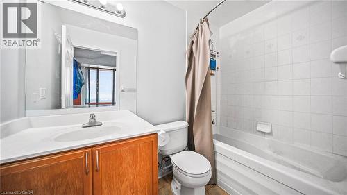 Full bath featuring shower / bath combination with curtain and vanity - 388 Prince Of Wales Drive Unit# 1609, Mississauga, ON - Indoor Photo Showing Bathroom