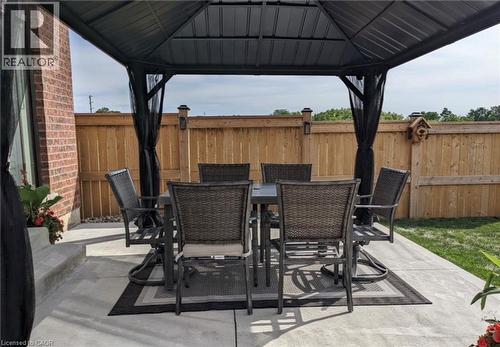 Daytime view of patio, gazebo - a private, refreshing place to relax and enjoy! - 115 Larry Crescent, Caledonia, ON - Outdoor With Deck Patio Veranda