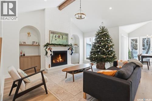 224 Elm Street E, Saskatoon, SK - Indoor Photo Showing Living Room With Fireplace