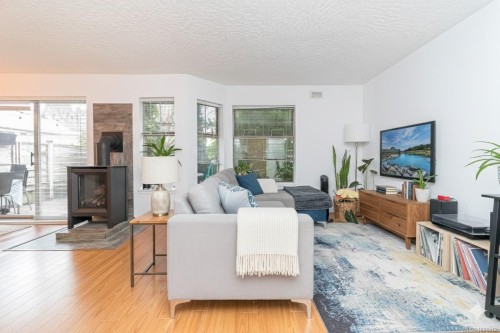 101-935 Johnson St, Victoria, BC - Indoor Photo Showing Living Room With Fireplace