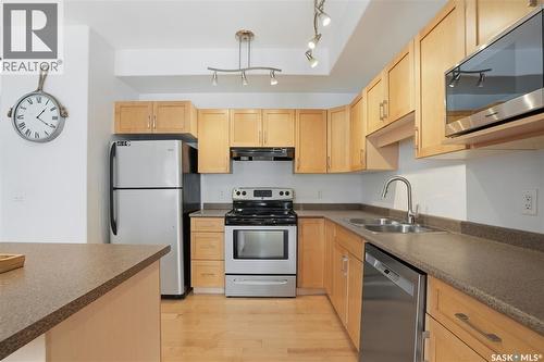 202 311 Clarence Avenue S, Saskatoon, SK - Indoor Photo Showing Kitchen With Double Sink