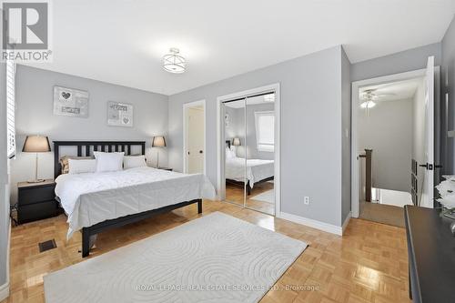 Generous Primary Bedroom Boasts Parquet Flooring - 51 - 26 Moss Boulevard, Hamilton, ON - Indoor Photo Showing Bedroom