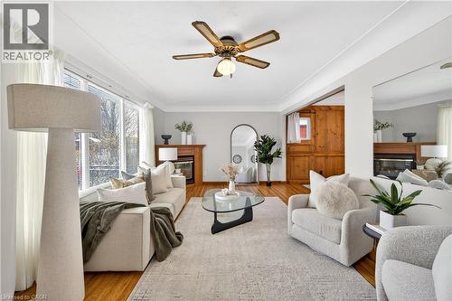 Living Room with Hardwood Floors - 126 West 4Th Street, Hamilton, ON - Indoor Photo Showing Living Room With Fireplace
