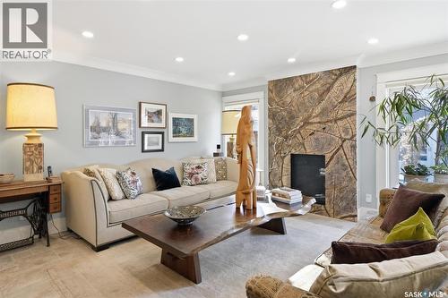 1210 Elliott Street, Saskatoon, SK - Indoor Photo Showing Living Room With Fireplace