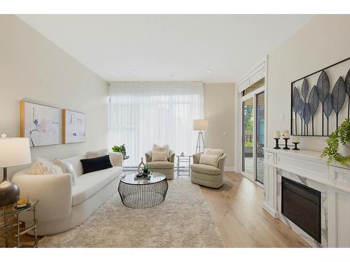 208 14855 Thrift Avenue, White Rock, BC - Indoor Photo Showing Living Room With Fireplace
