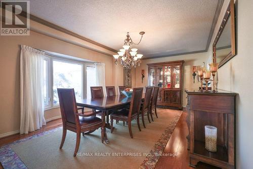 Large Bay Window Facing Front Gardens, Drapery - 1658 Covington Terrace, Mississauga, ON - Indoor Photo Showing Dining Room