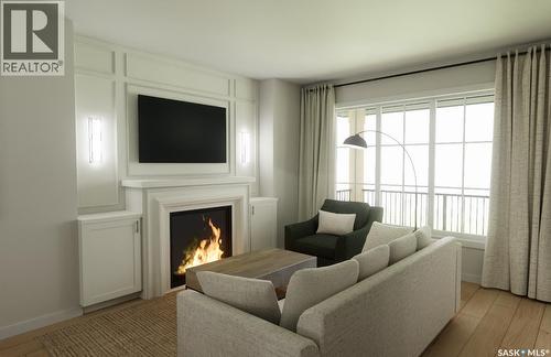 2808 Fleury Street, Regina, SK - Indoor Photo Showing Living Room With Fireplace