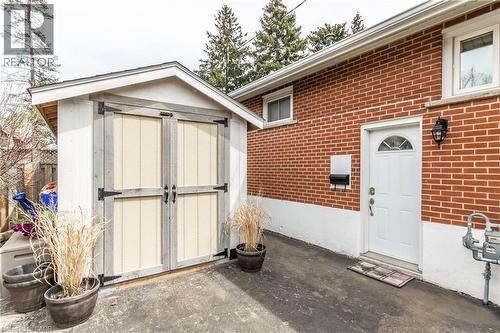 storage shed at end of drive - 11 Carwyn Crescent, Hamilton, ON - Outdoor With Exterior