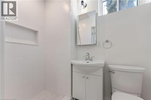 Full bath featuring vanity and a tile shower - 16 Bosna Court, Hamilton, ON - Indoor Photo Showing Bathroom