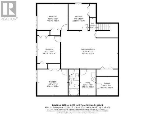 Lower lvl- total sq footage shown is interior - 19 Trails End, Collingwood, ON 