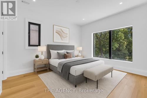 Virtually staged 4th bed w/heated floor ensuite - 9 Earl Street, Mississauga, ON - Indoor Photo Showing Bedroom
