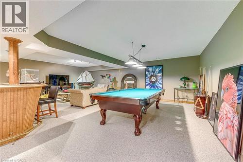 Rec room featuring light colored carpet, pool table, and bar - 4220 Millcroft Park Drive, Burlington, ON - Indoor Photo Showing Other Room
