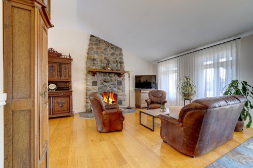 Salon - 41 Rue Champlain, Saint-Constant, QC - Indoor Photo Showing Living Room With Fireplace