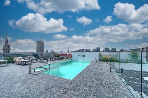 Piscine - 710-1575 Rue Gareau, Montréal (Ville-Marie), QC - Outdoor With In Ground Pool With View