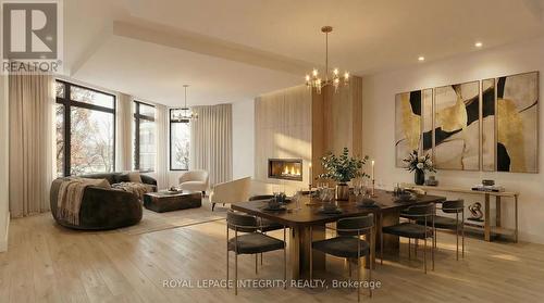Virtually Staged - Living & Dining Room - 112 Queen Elizabeth Drive, Ottawa, ON - Indoor Photo Showing Other Room With Fireplace